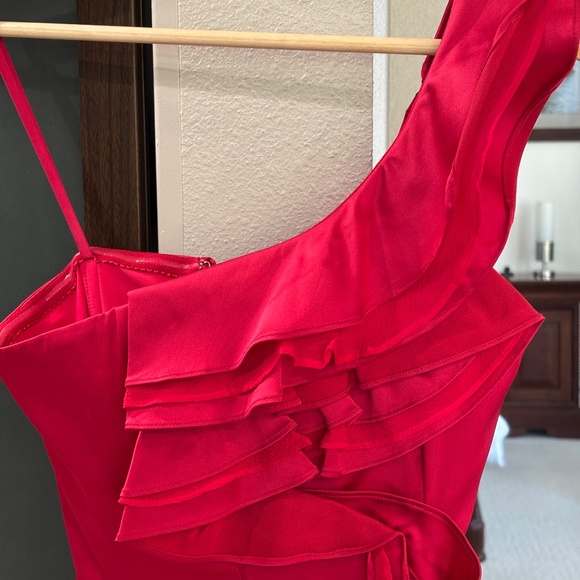 BCBGMaxAzria "Jonesy" One-shoulder Ruffled Mini Dress - Ruby Red Size 0 - Picture 9 of 17